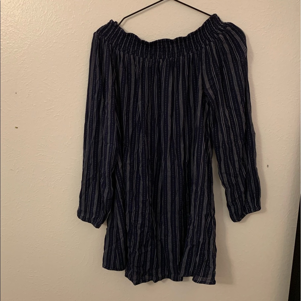 off the shoulder navy dress